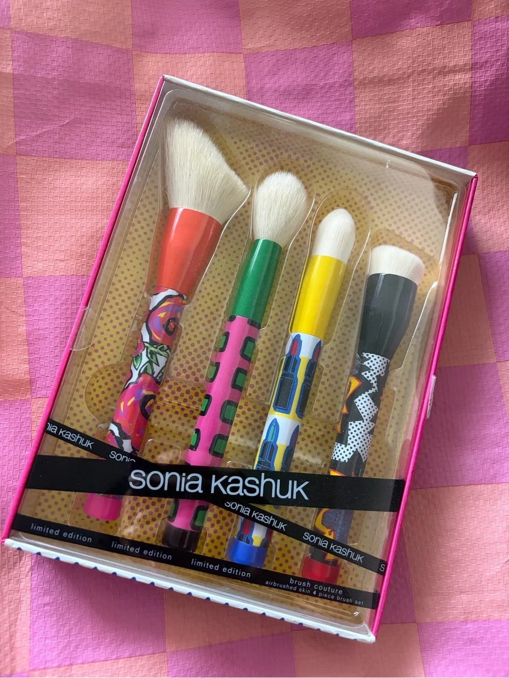 Sonia Kashuk Colorful Printed Handle Brush Set - Pink Green Yellow Black